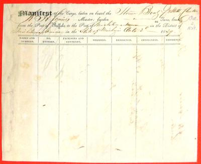 Steamboat, Dewitt Clinton, Manifest, 02 Oct 1839