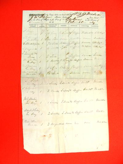 Steamboat, James Madison, Manifest, 30 Oct 1839