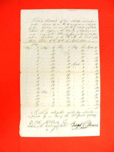 Report, 01 Apr 1839, &quot;Daily Account of time employed by Joseph F. Marsac inspector at Saginaw; S. S. Camfbin, JP&quot;