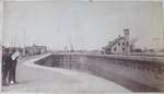 Lock at Sault Sainte Marie, Michigan (Soo).  Two steamboats approach from above the lock.