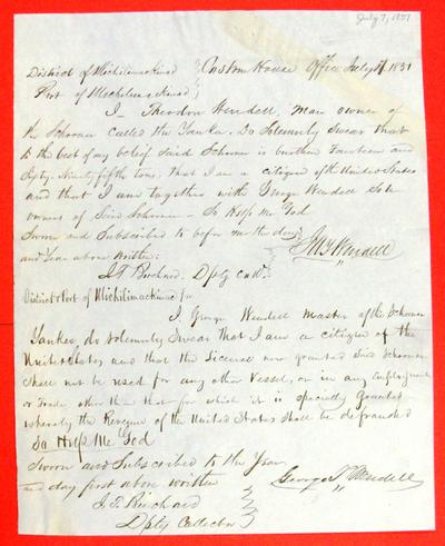 Schooner Yankee, License Oath, 7 Jul 1851