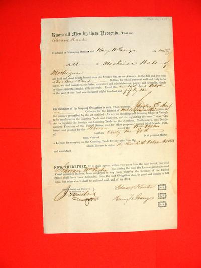 Schooner Wm. Foster, License Bond, 20 Oct 1851