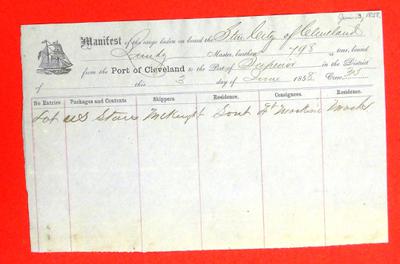 Steamer City of Cleveland, Manifest, 3 Jun 1858