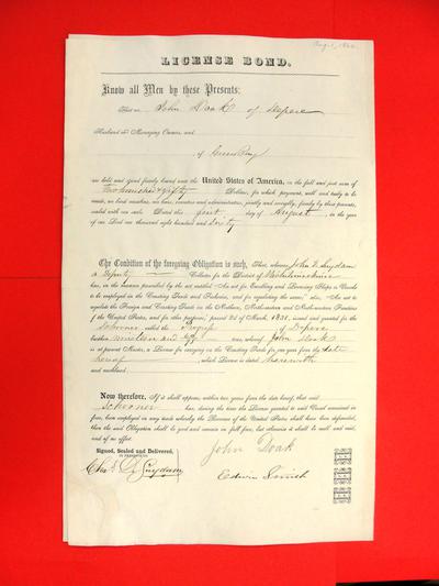 Schooner Progress, License Bond, 1 Aug 1860