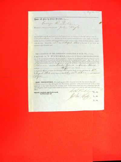 Schooner Garden Island, Bond Enrollment #15, 12 Aug 1860