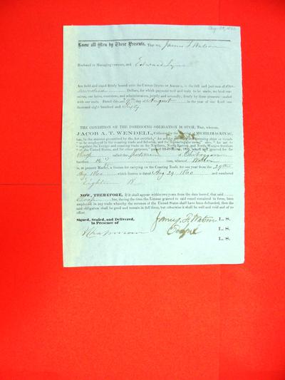 Sloop Sportsman, Enrollment Bond, 29 Aug 1860