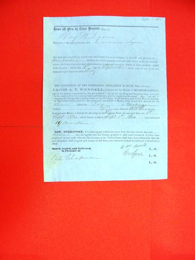 Scow Fox, License Bond, 1 Sep 1860