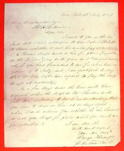 Letter, 16 Jul 1847, George Ehninger to John R. Livingston