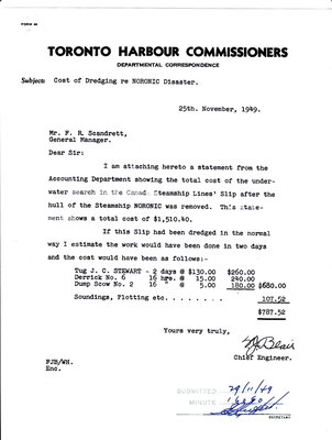 Cost of Dredging re NORONIC Disaster