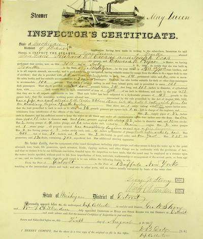 Steamer May Queen, Inspector's Certificate, 20 July 1859