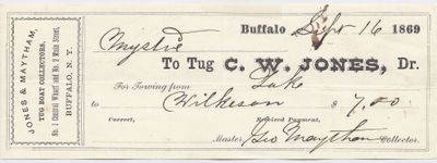 C. W. Jones, Tug to Mystic, Receipt