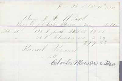 Charles Meiser & Bro. to S. A. Wood, Receipt