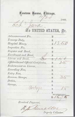 Chicago Custom House to Jura, Receipt