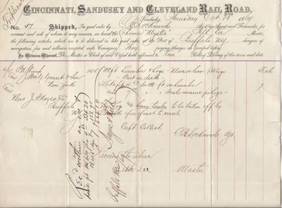 Cincinnati, Sandusky & Cleveland Rail Road to Mystic, Bill of Lading