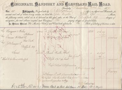 Cincinnati, Sandusky & Cleveland Rail Road to Mystic, Bill of Lading