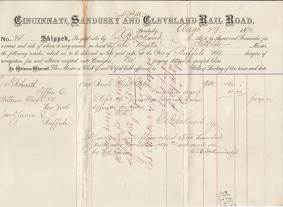 Cincinnati, Sandusky & Cleveland Rail Road to Mystic, Bill of Lading