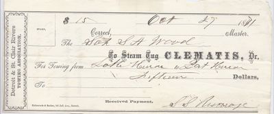 Clematis, Tug to S. A. Wood, Receipt