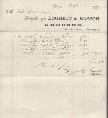 Doggett & Easson to Russell Dart, Receipt