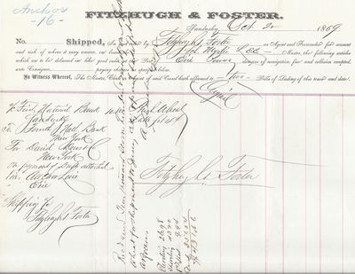 Fitzhugh & Foster to Mystic, Bill of Lading