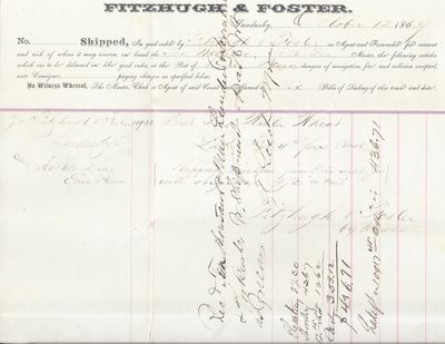 Fitzhugh & Foster to Mystic, Bill of Lading