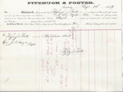 Fitzhugh & Foster to Mystic, Bill of Lading