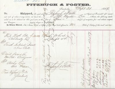 Fitzhugh & Foster to Mystic, Bill of Lading