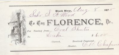 Florence, Tug to S. A. Wood, Receipt