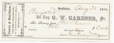 G. W.Gardner, Tug to Mystic, Receipt