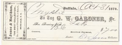 G. W.Gardner, Tug to Mystic, Receipt