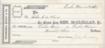 General McClellan, Tug to S. A. Wood, Receipt