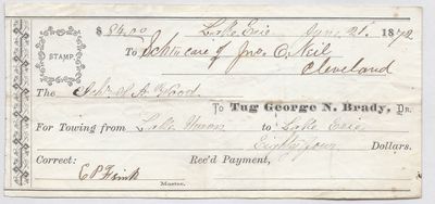 George N. Brady, Tug to S. A. Wood, Receipt