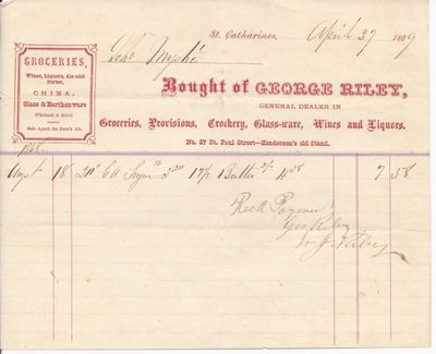 George Riley to Mystic, Receipt