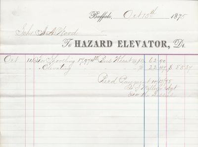 Hazard Elevator to S. A. Wood, Receipt