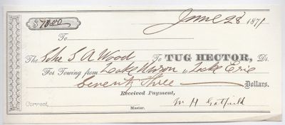 Hector, Tug to S. A. Wood, Receipt