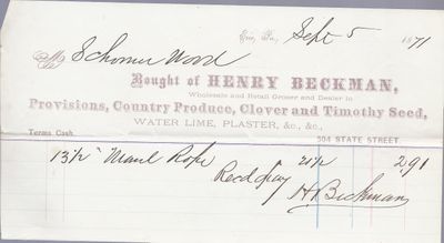 Henry Beckman to S. A. Wood, Receipt