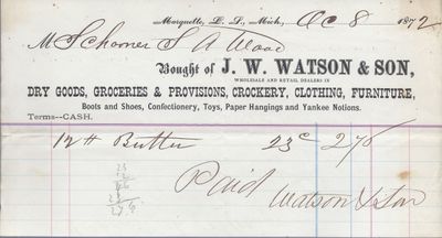 J. W. Watson & Son to S. A. Wood, Receipt