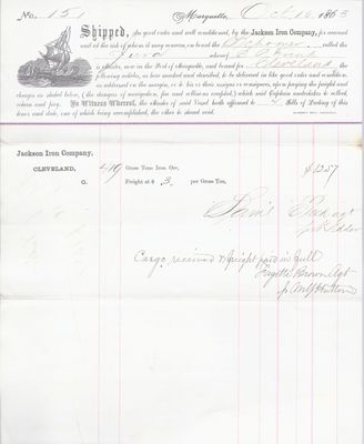 Jackson Iron Company to Jura, Bill of Lading