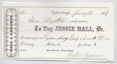 Jessie Hall, Tug to Mystic, Receipt