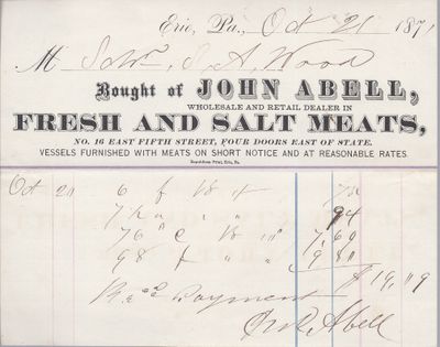 John Abell to S. A. Wood, Receipt