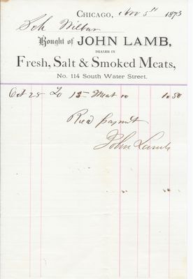 John Lamb to John B. Wilbor, Receipt