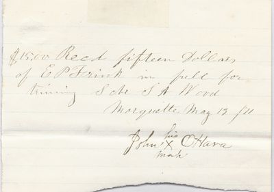 John O'Hara to S. A. Wood, Receipt