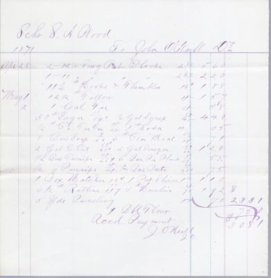 John O'Neil & Co. to S. A. Wood, Accounts