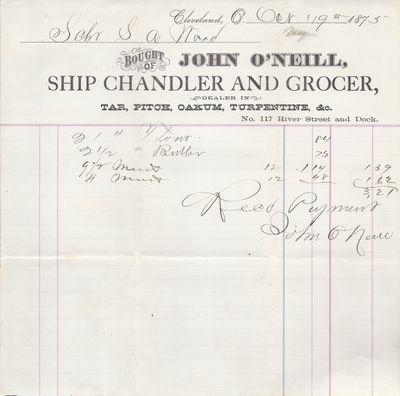 John O'Neill to S. A. Wood, Receipt