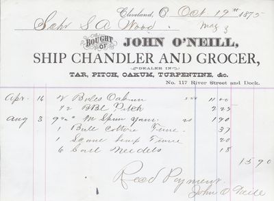 John O'Neill to S. A. Wood, Receipt