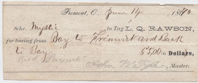 L. Q. Rawson, Tug to Mystic, Receipt