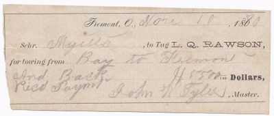 L. Q. Rawson, Tug to Mystic, Receipt