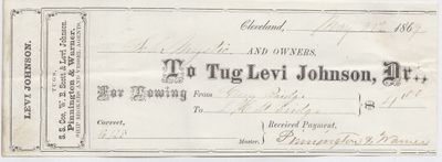 Levi Johnson, Tug to Mystic, Receipt