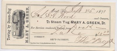 Mary A. Green, Tug to S. A. Wood, Receipt