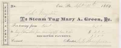 Mary A. Green, Tug to Mystic, Receipt