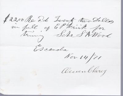 Owen Clarey to S. A. Wood, Receipt